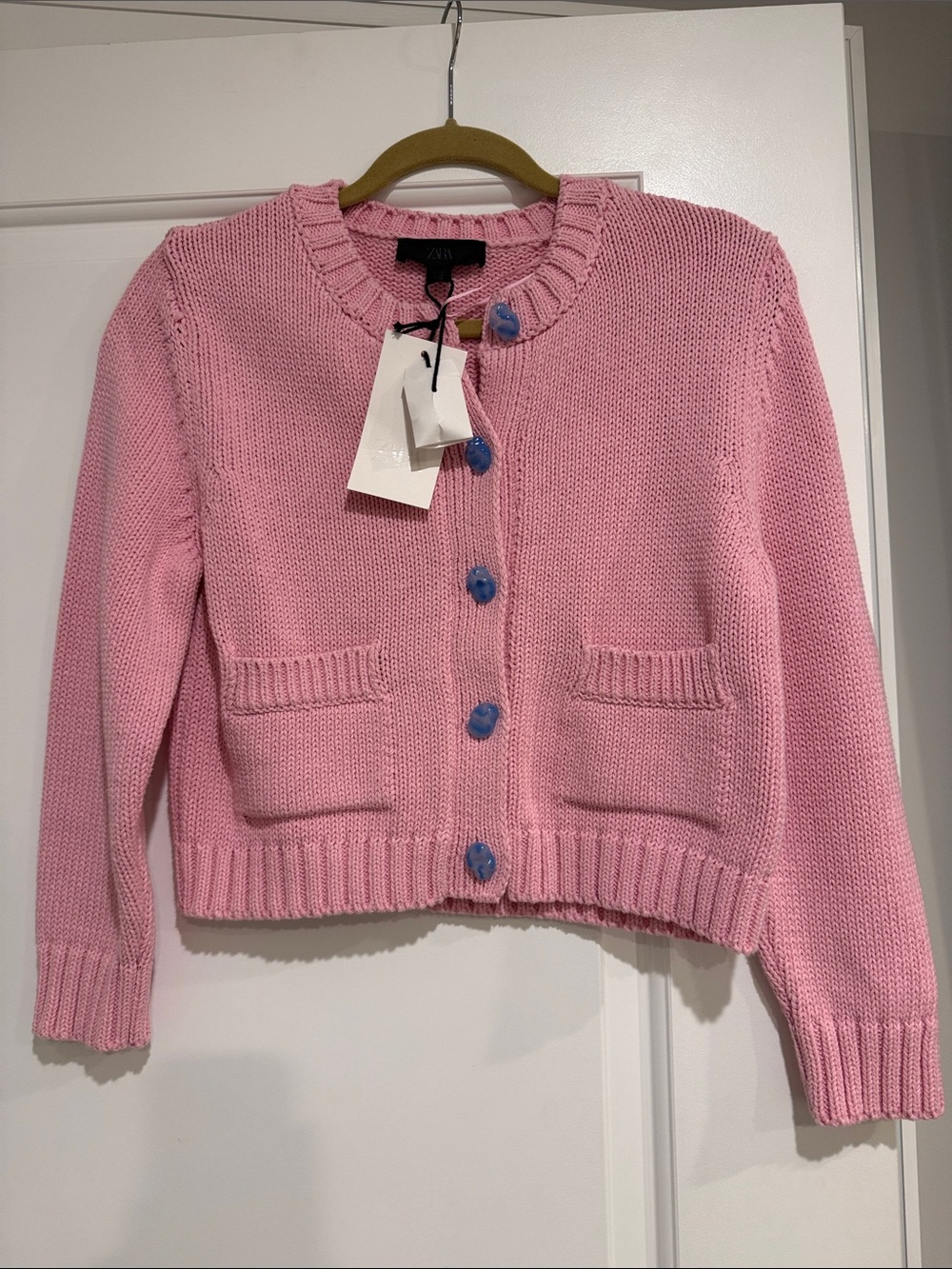 Zara Pink Cardigan with Blue Buttons